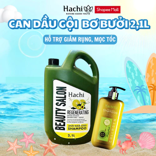 Can Dầu gội 2.1L kèm chai xả 350ml chiết xuất bơ bưởi Hachi Regenerating hỗ trợ giảm rụng, mọc tóc