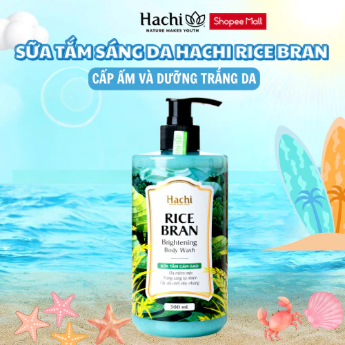 Sữa Tắm Hachi Rice Bran 500ml Giúp Dưỡng Trắng Da, Tẩy Tế Bào Chết Nhẹ Chiết Xuất Cám Gạo & Yến Mạch