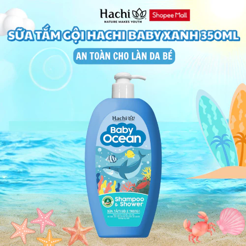 Sữa tắm gội Baby Ocean Xanh dung tích 350ml - Ngăn ngừa vi khuẩn, rôm sảy, an toàn cho Em bé