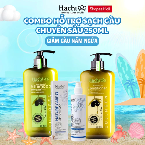 [COMBO TRỊ GÀU] Combo dầu gội giúp làm sạch và giảm gàu chuyên sâu Hachi giúp loại bỏ gàu nấm ngứa