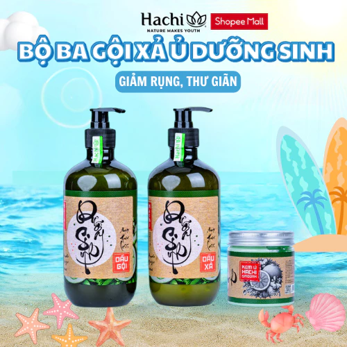 Combo gội xả ủ gừng sả bưởi thảo dược dưỡng sinh Hachi giúp hỗ trợ giảm rụng, giảm gàu, dầu bết