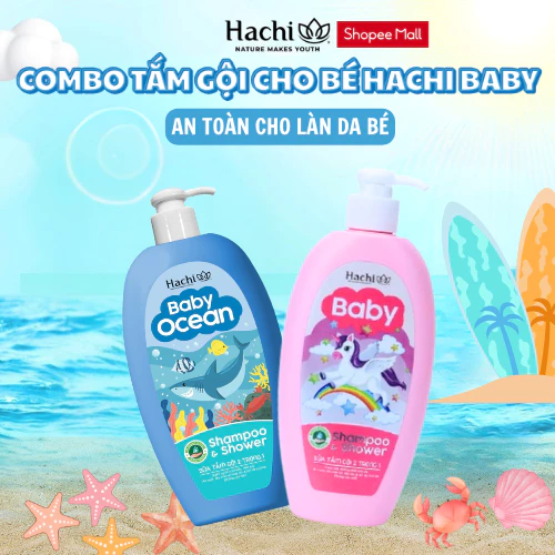 [COMBO TẮM GỘI CHO BÉ] Bộ 2 Sữa Tắm Gội 2in1 Hachi Baby & Baby Ocean Dịu Nhẹ, Dùng Hằng Ngày 350ml