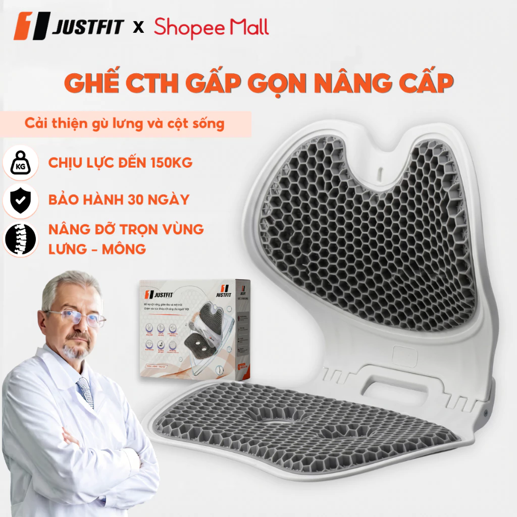 Ghế công thái học gấp gọn JUSTFIT - Điều chỉnh tư thế định hình cột sống TPE êm ái chống mỏi gù lưng