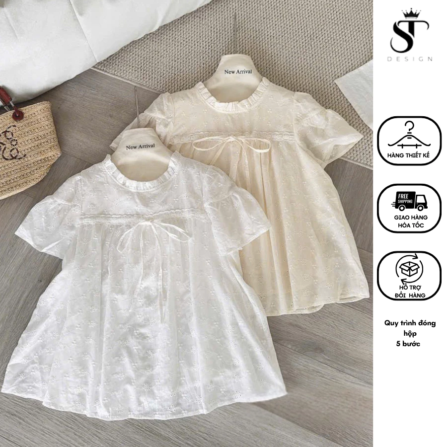 Áo sơ mi dáng BABY DOLL hàng QC phối bèo thắt nơ xinh xắn - ST Design - K78