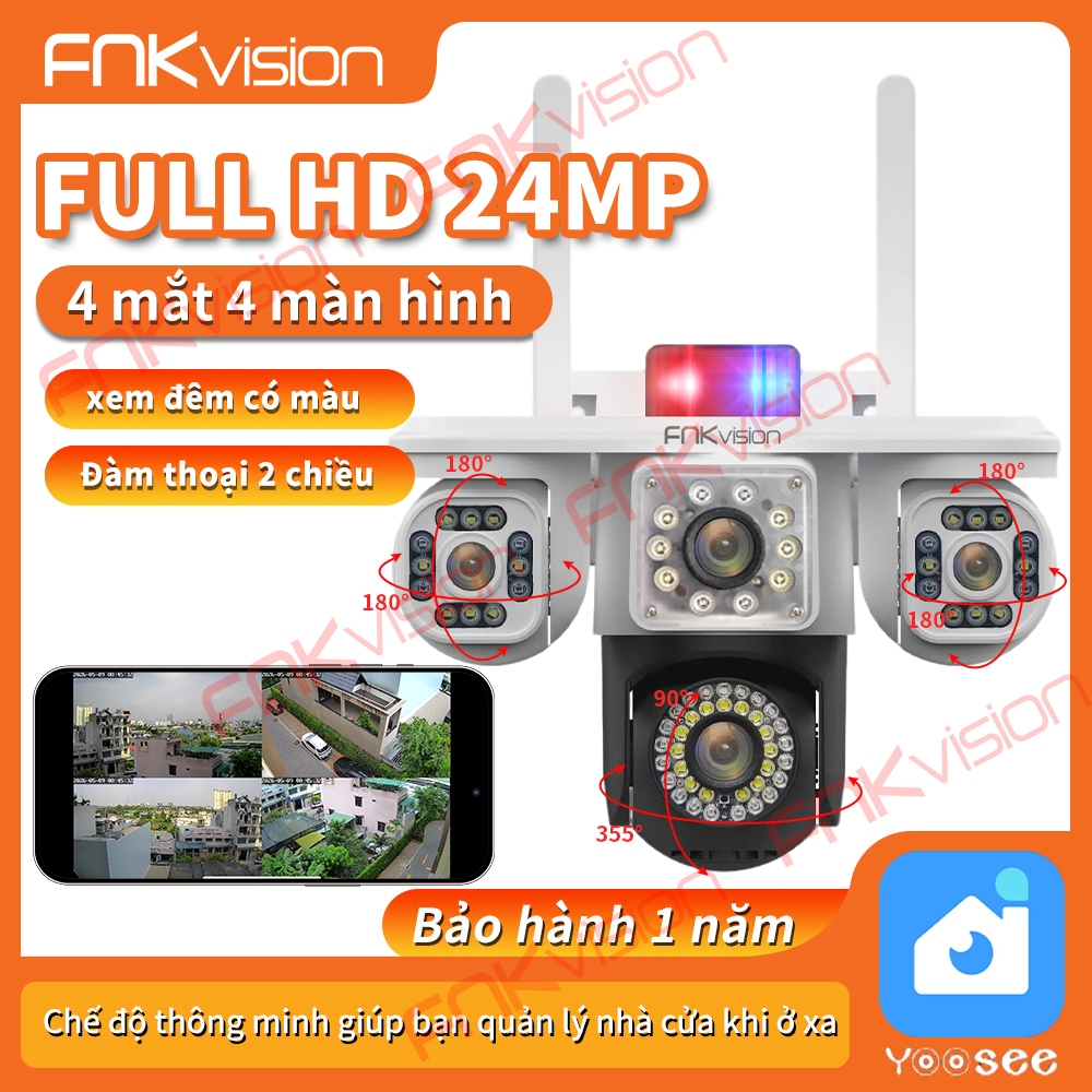 Camera YOOSEE Pro 24MP 4 mắt 4 màn hình(Xoay Được 3 Mắt), Ngoài Trời Chống Nước