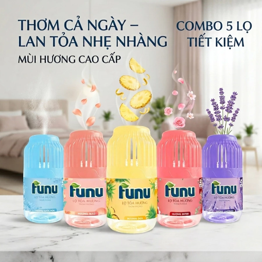 Combo 5 Lọ Tỏa Hương FUNU Thơm Phòng Cao Cấp – Khử Mùi, Hương Nước Hoa Sang Trọng, Thơm Lâu
