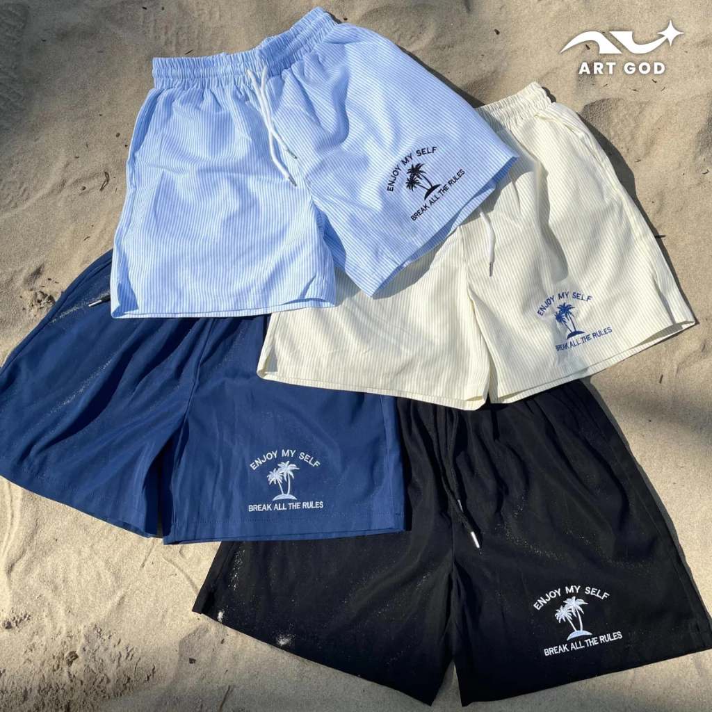 Quần Short Summer Nam Nữ Sọc Oxford Thêu Cây Dừa Form Trên Gối Đi Biển ARTGOD HMQ02