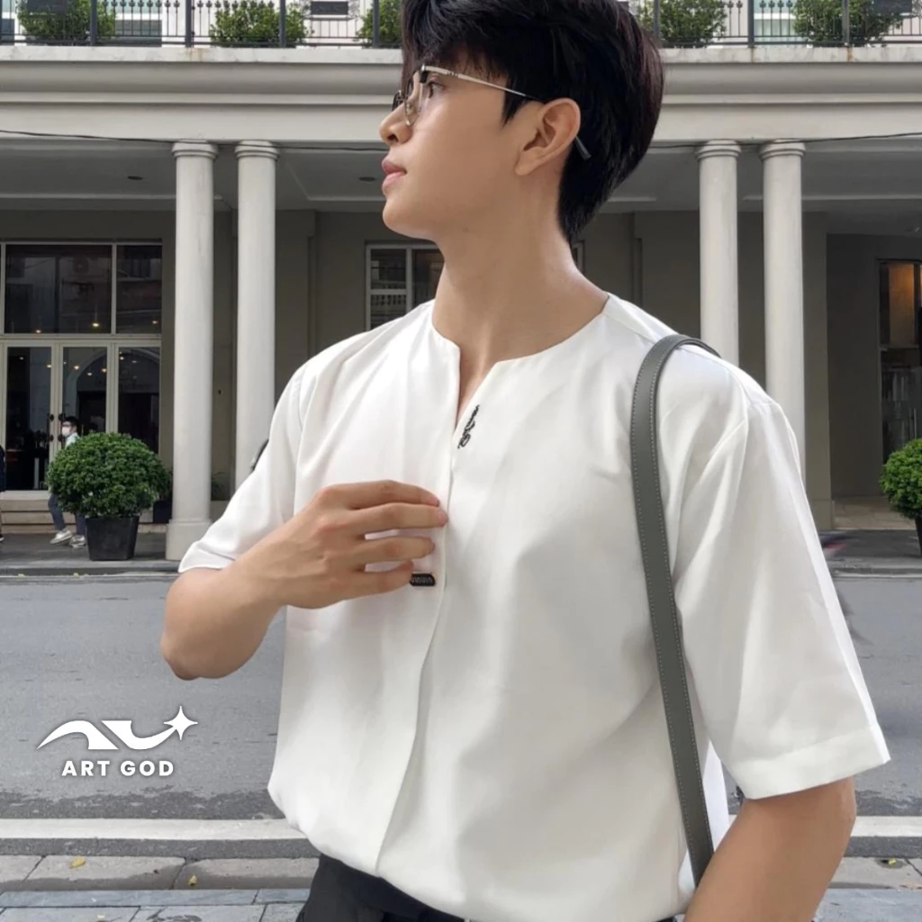 Áo sơ mi nam nữ cổ chữ V, tay ngắn phong cách Korea Henley ARTGOD HM208
