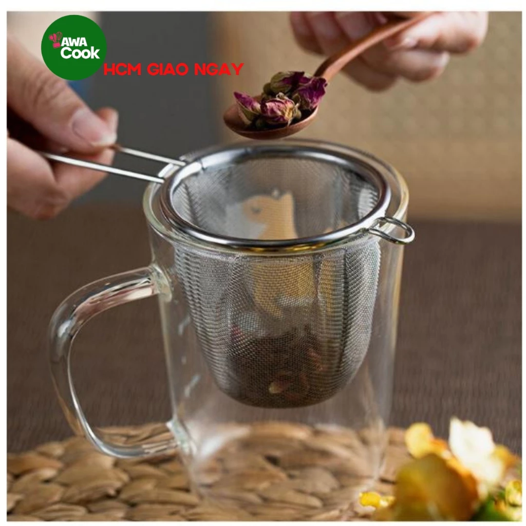 Phiểu lọc trà tay cầm dài chống trơn trượt và chịu nhiệt - Lọc trà, lọc cặn nước tái sử dụng