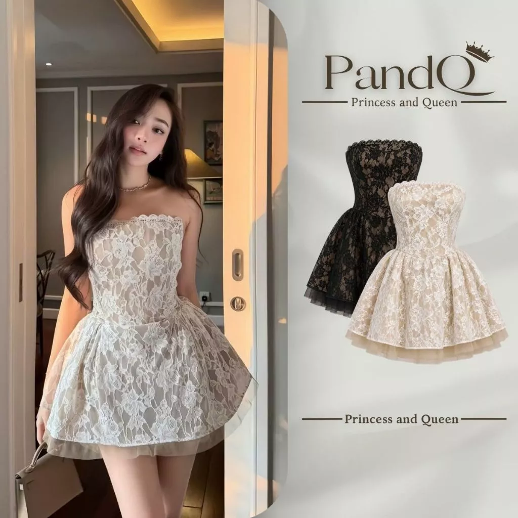 Đầm ren nữ P&Q cúp ngực dáng xòe công chúa tiểu thư sang trọng dự tiệc | vd0126