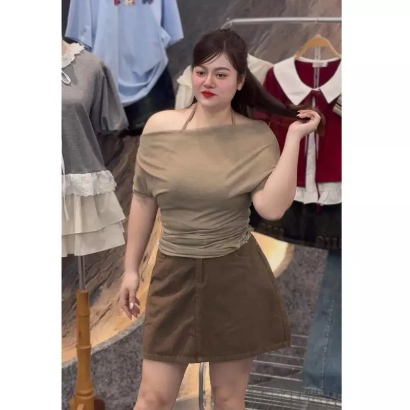 239 BIGGSIZE Chân váy kaki nữ dáng chữ A cạp chun sau
