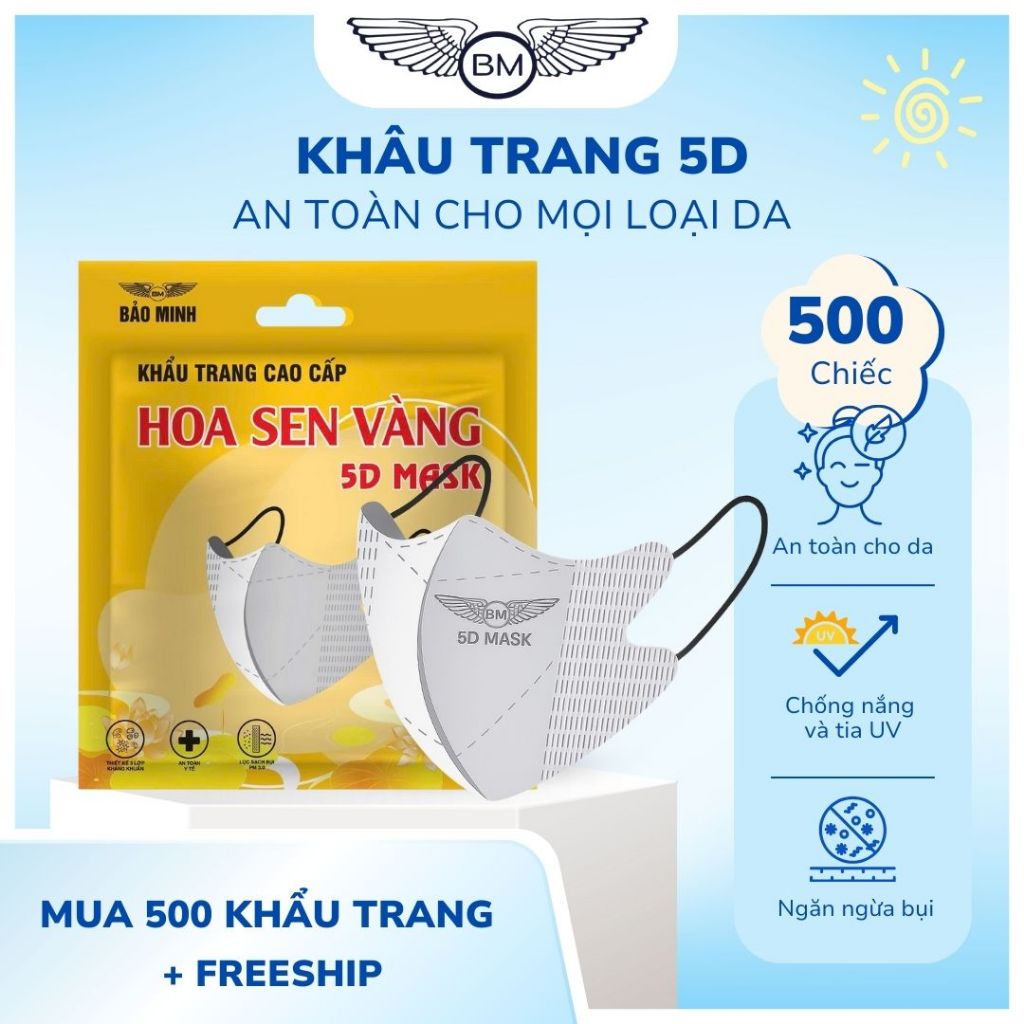 Combo 500 chiếc và Combo 300 chiếc khẩu trang 5A Hoa Sen Vàng, kháng khuẩn…