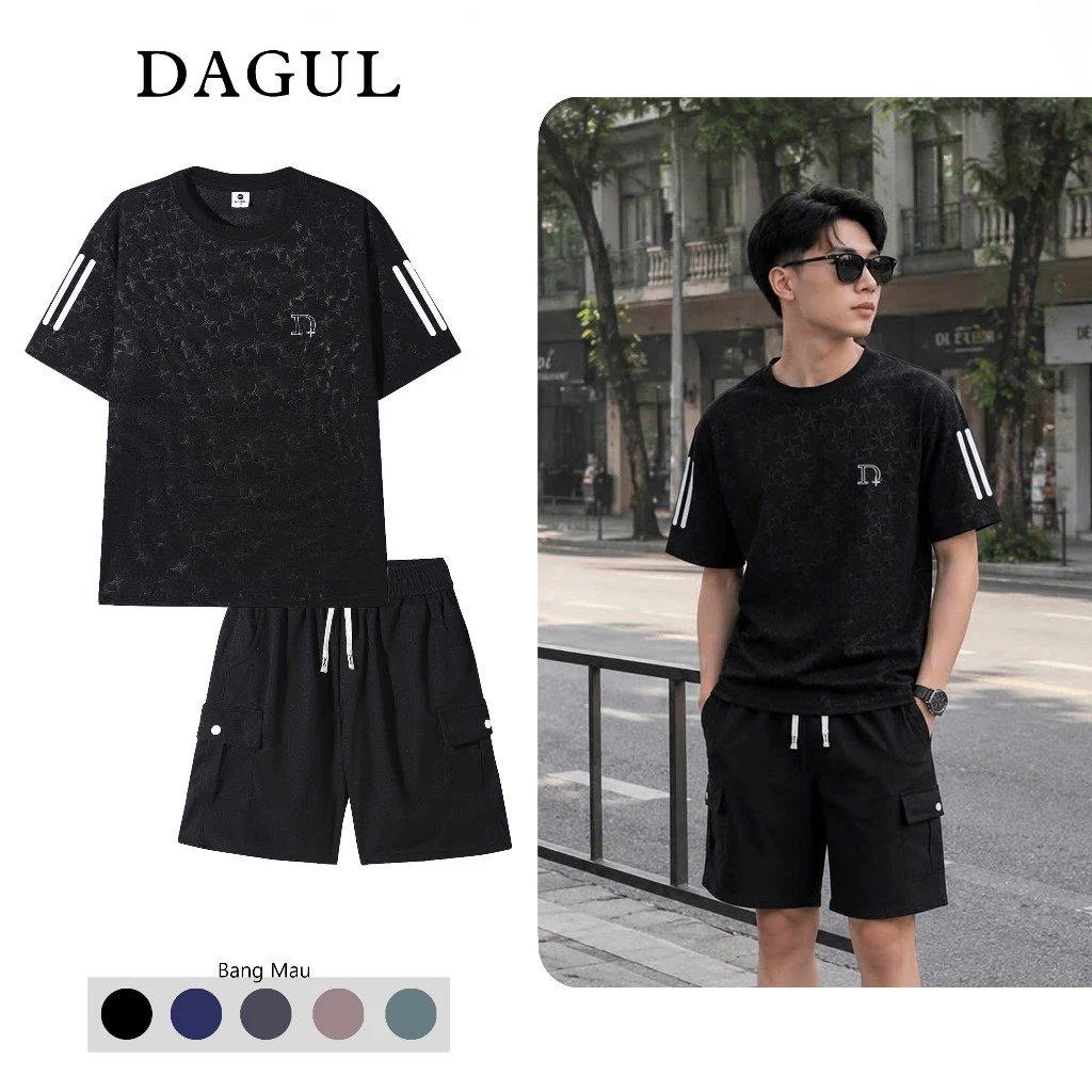 (M-72) Bộ nam nữ DAGUL  chất liệu waffle tổ ong mắt nhỏ, họa tiết dập vân,  quần túi hộp, logo thêu Dis,th