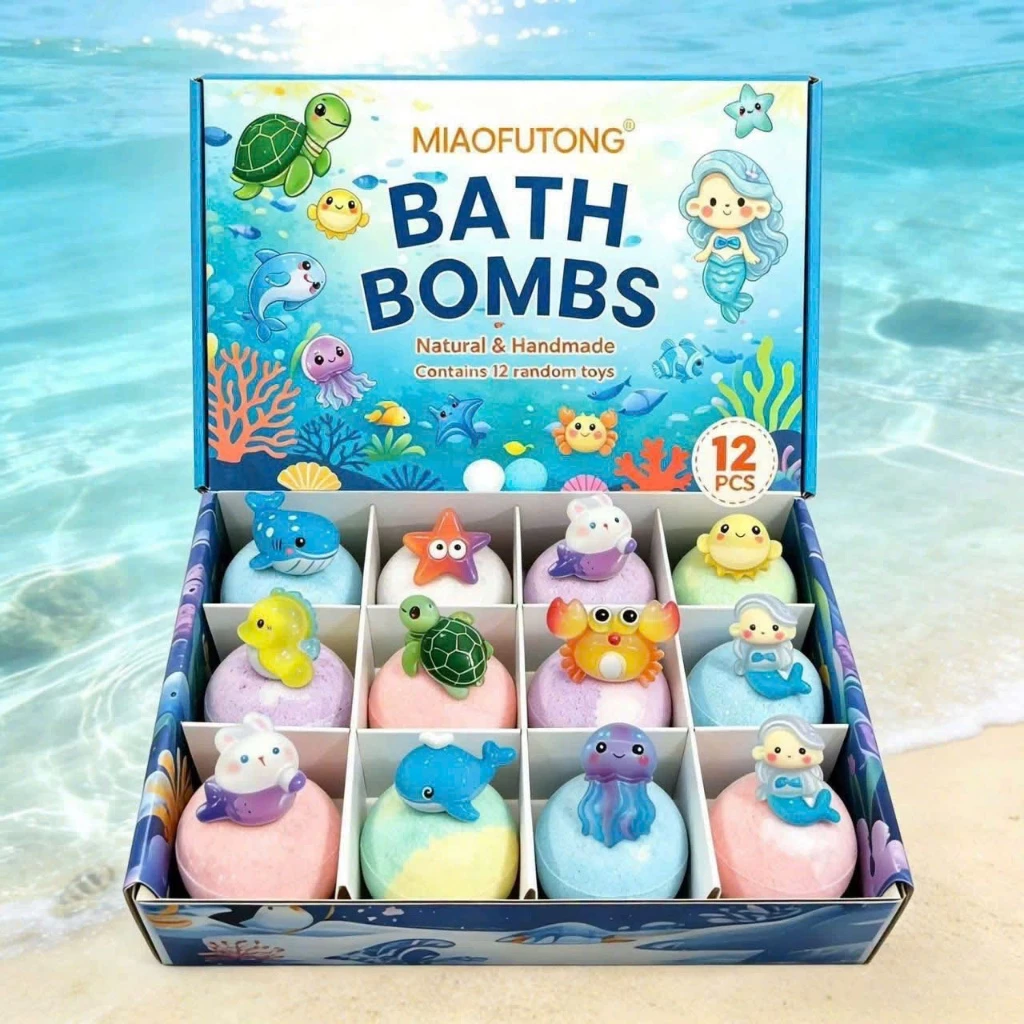 [Hàng xuất Âu có giấy tờ]Bath Bomb 12 Sinh Vật Biển Hàng Xuất Âu Viên Tắm Sủi Bọt Đổi Màu Tone Pastel Thơm Dịu An Toàn