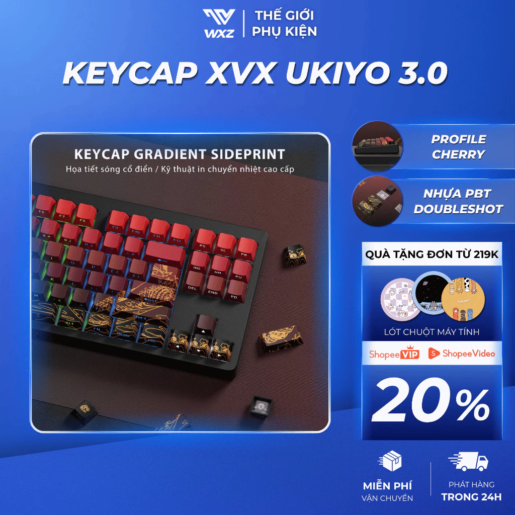Keycap Sideprint Xuyên Led XVX Ukiyo 3.0 Nhựa PBT Doubleshot, Họa Tiết In Dye-Sub, Profile Cherry