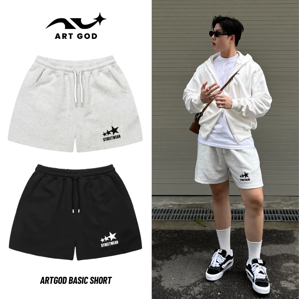 Quần Short Basic Triple Star Nỉ 2 Da Form Trên Gối Chất Vải Mịn Cao Cấp Nhà ARTGOD HMQ05