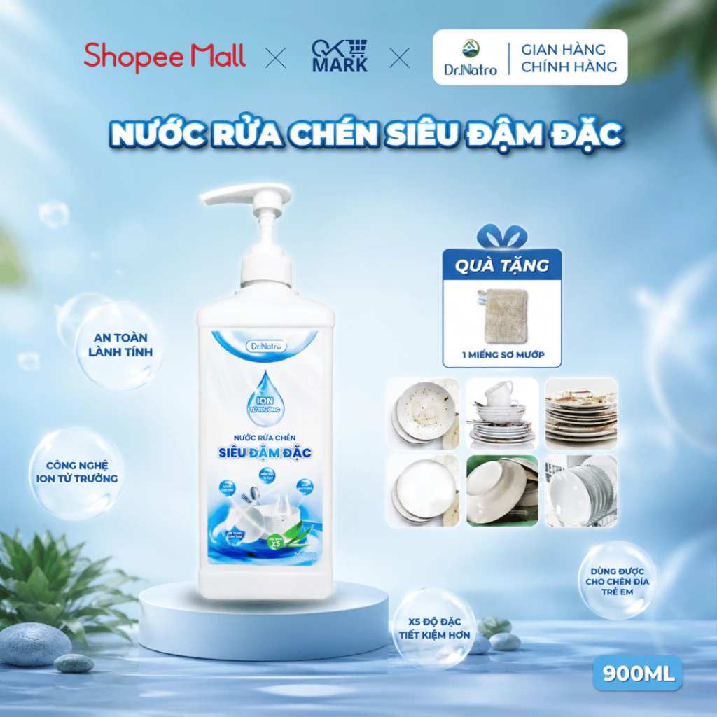 [Kèm Quà Tặng] Nước Rửa Chén Đậm Đặc Dr.Natro 900ml Làm Sạch Bếp, Tẩy Sạch Dầu Mỡ, An Toàn, Lành Tính
