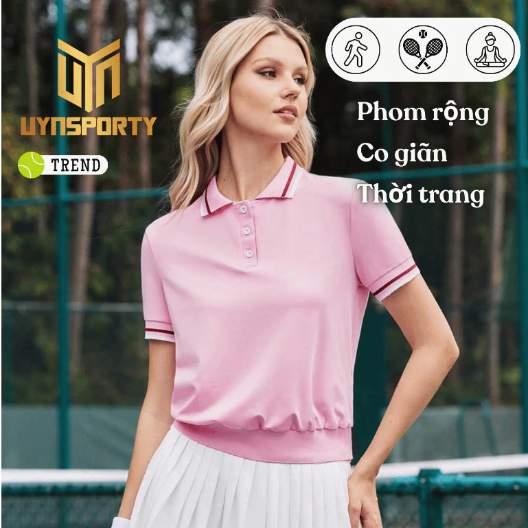 Áo Pickleball Nữ UYNSPORTY Màu Hồng Co Giãn Mặc Thoáng Mát Tập Pickleball Thể Thao , Áo Thể Thao Nữ