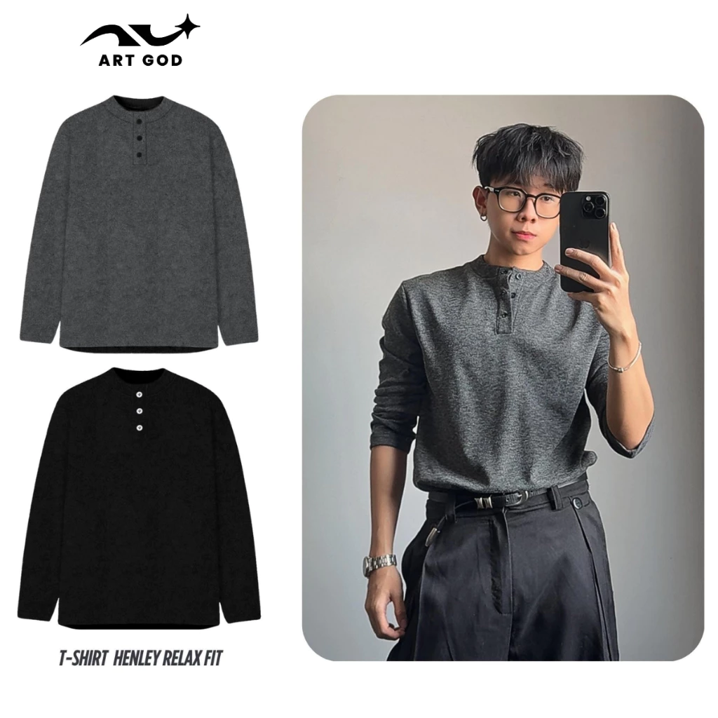 Áo Thun Henley Chất Vải Len Tăm Cổ Cúc Dài Tay Nam Form Relax Fit Tôn Dáng ARTGOD HMT001