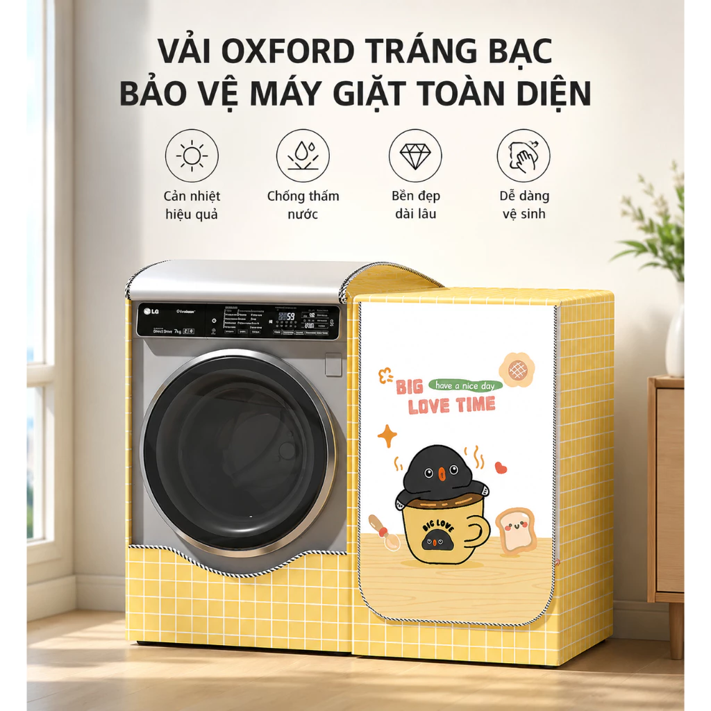Vỏ bọc máy giặt cửa ngang chống nắng mưa bụi bẩn vải dù bền đẹp phù hợp máy giặt từ 4kg đến 12kg