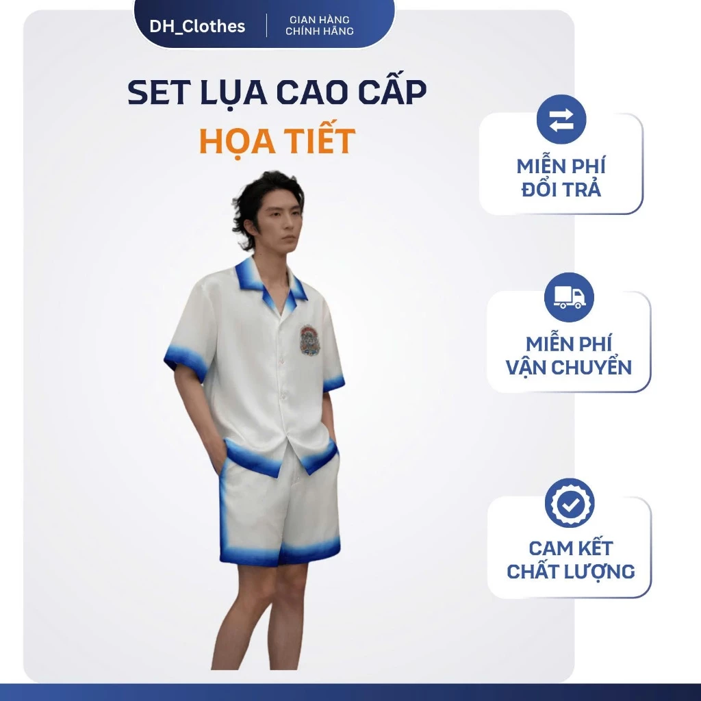 Bộ quần áo Lụa Nam Cao cấp Thiết kế Hoạ tiết -TheSleepwear  BL12-  Bộ short Lụa Nam Mùa Hè 2025