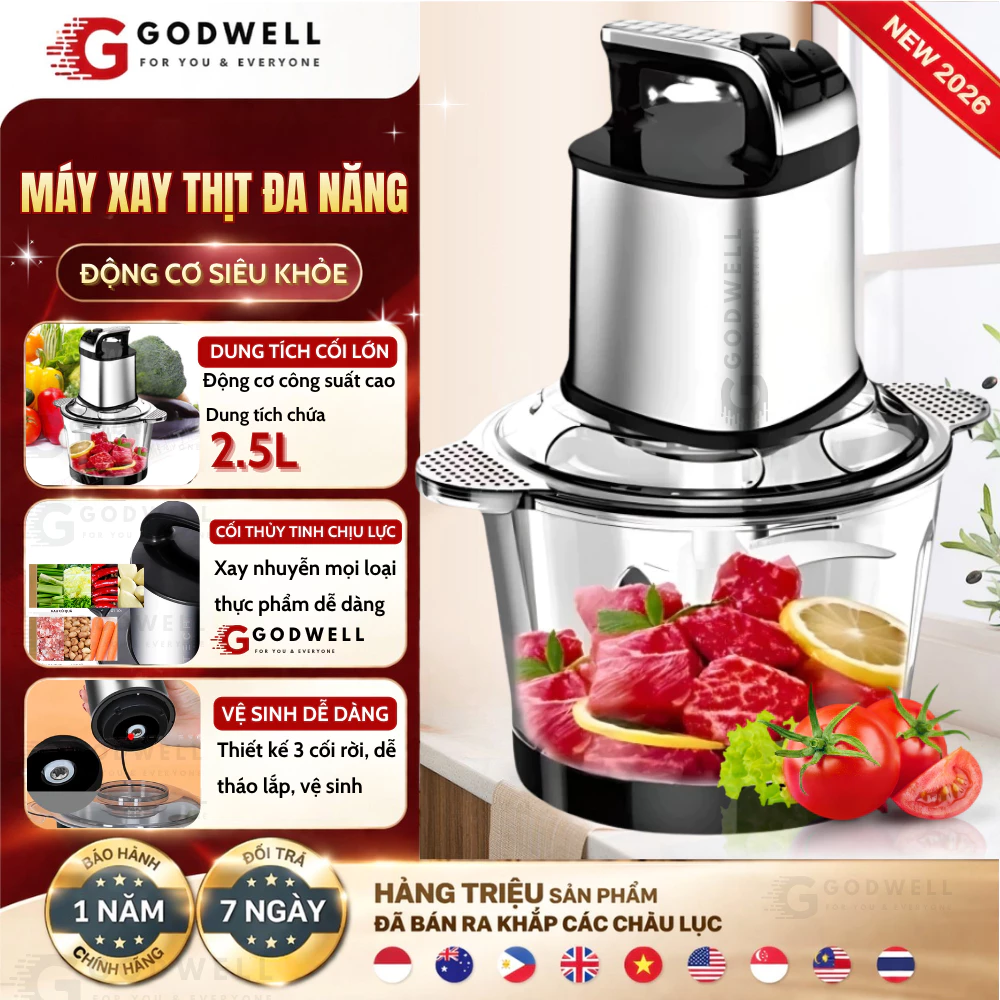 [Bán Chạy] Máy Xay Thịt Công Nghiệp Đa Năng, Cối Xay Thủy Tinh 100%, Dung Tích Lớn 2,5L Có Bảo Hành