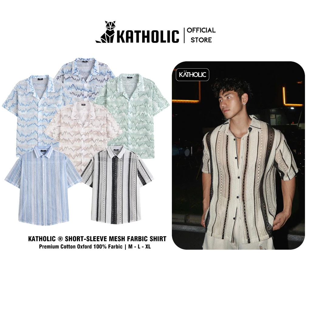 [CHỈ GIẶT TAY] Áo Sơ Mi Tay Ngắn Nam Nữ Kẻ Sọc Hoạ Tiết Đan Lưới Hàn Quốc Local Brand KATHOLIC KAT029