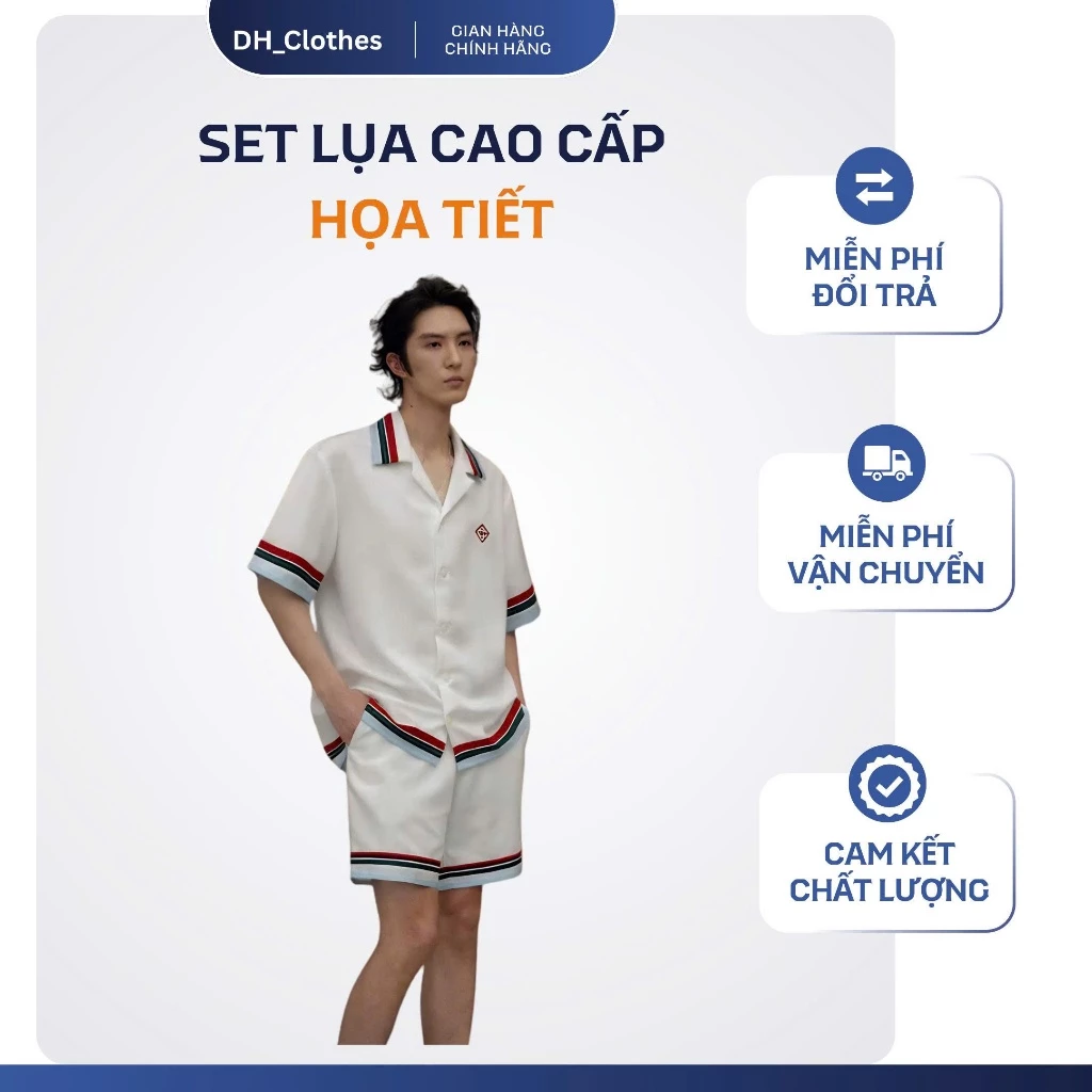 Bộ quần áo Lụa Nam Thiết kế Hoạ tiết -TheSleepwear  - Bộ short lụa Nam cao cấp có bigsize 100kg