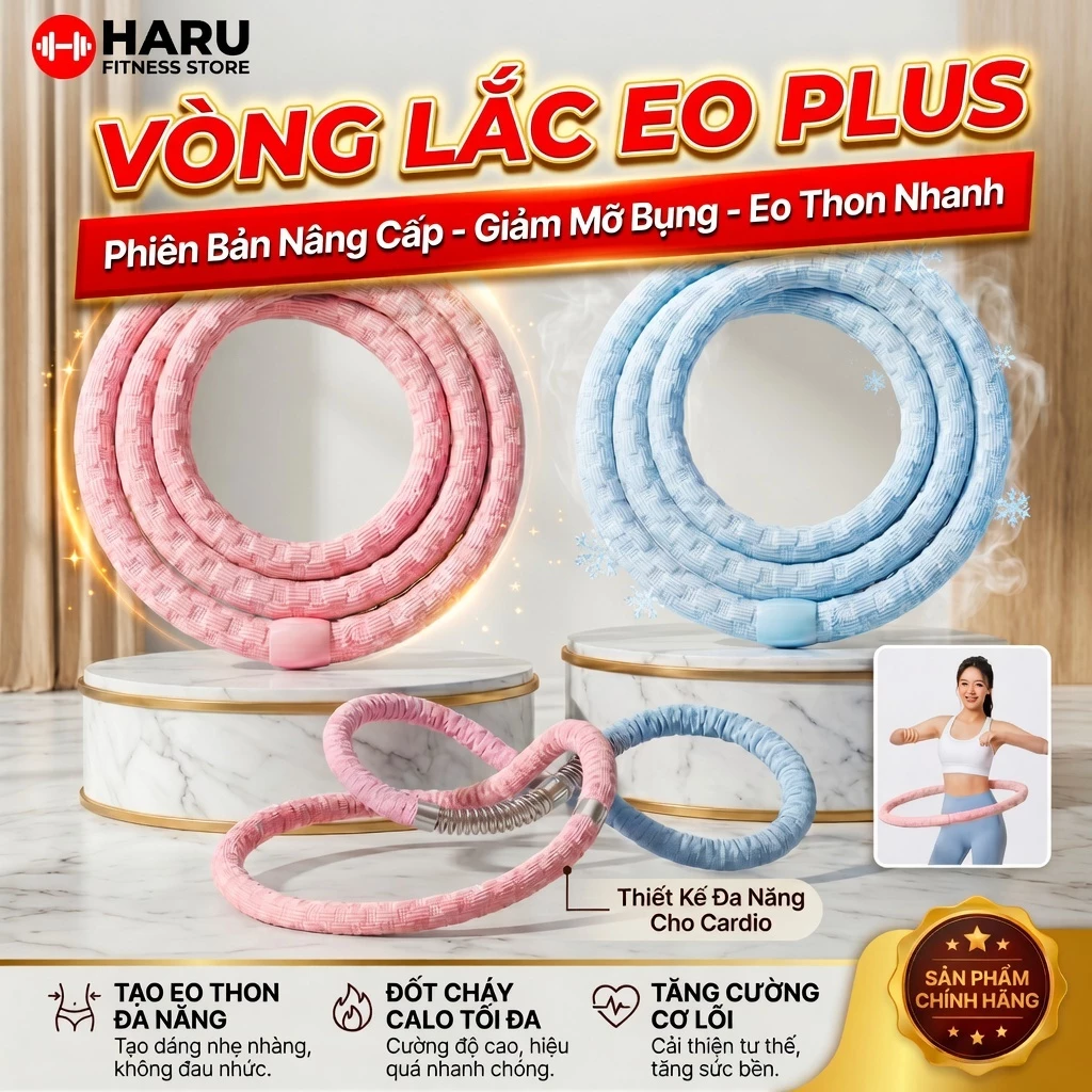 [KHÔNG ĐAU BỤNG] Vòng Lắc Eo Thông Minh HARU Plus Lò Xo Co Giãn, Vải Dệt Lạnh Vẩy Cá Giảm Mỡ Bụng HR90