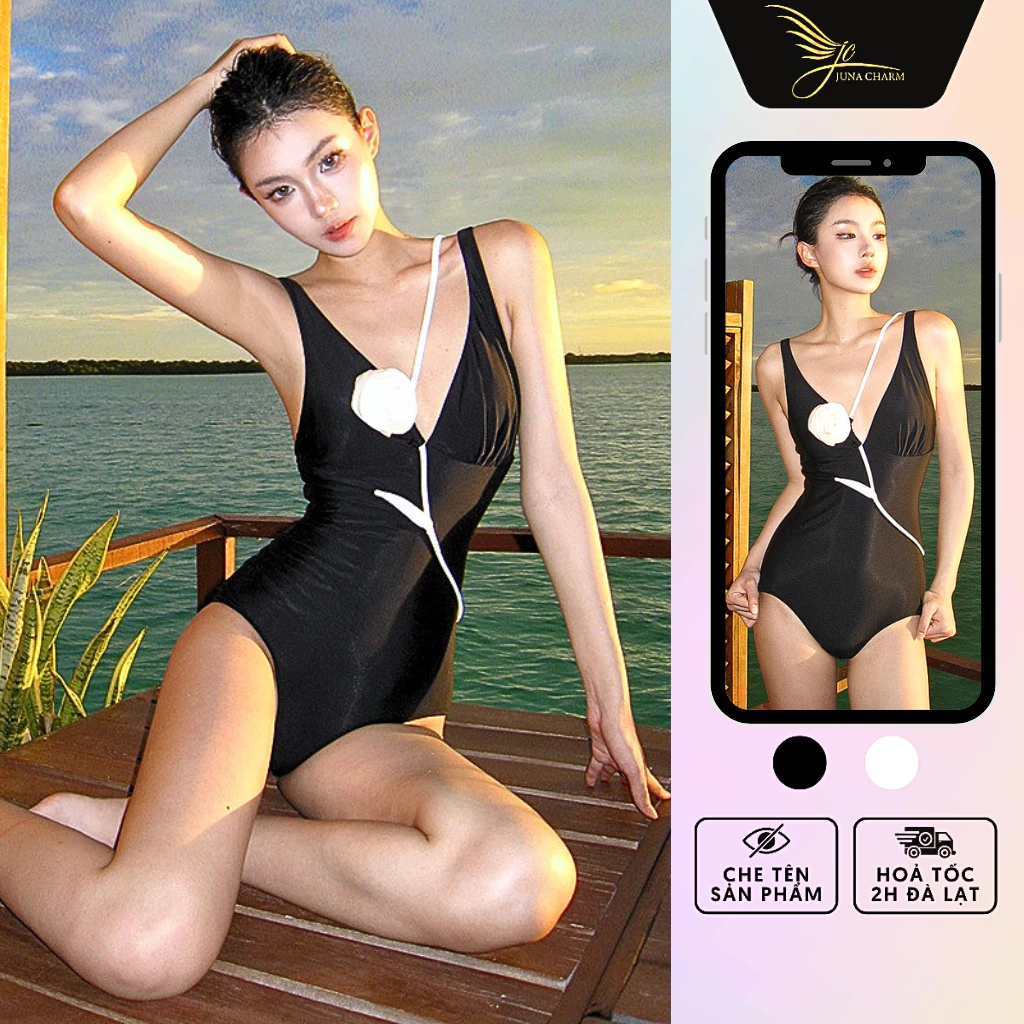 Bikini 1 Mảnh, Đồ Bơi Liền Thân JUNA Freesize Thời Trang Đồ Đi Biển Dành Cho Nữ, Chất Vải Thun Polyester, Màu Đen/SP475A