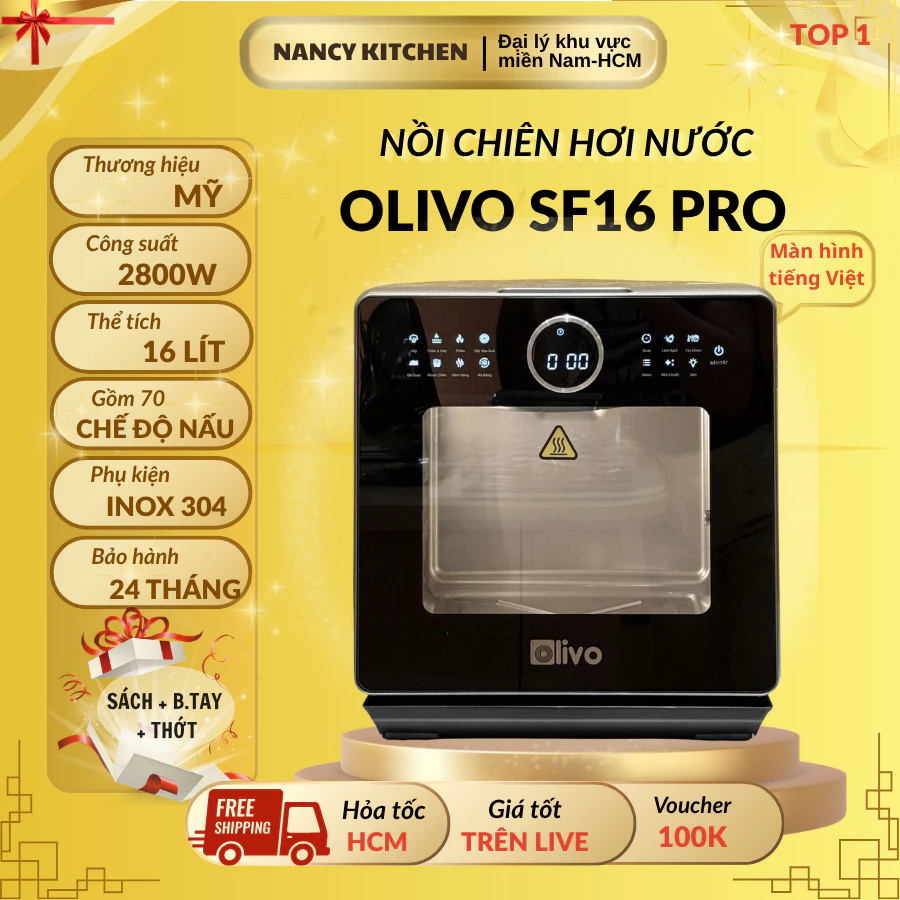 [Chính hãng] Nồi chiên hơi nước Olivo SF16 pro,70 chức năng, thể tích 16 lít, công suất 2800w
