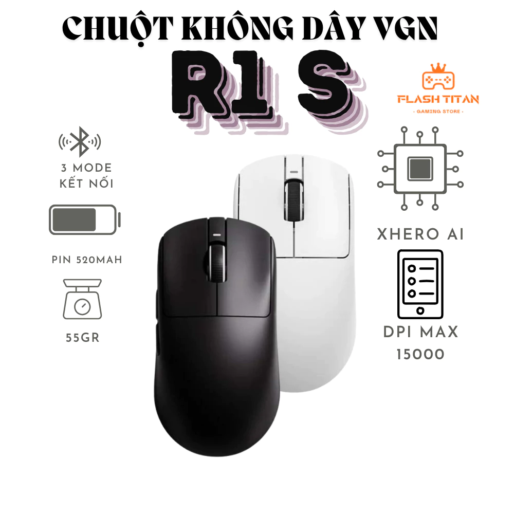 Chuột không dây VGN VXE R1 S - 3 mode kết nối - Chuột không dây dành cho máy tính - Trọng lượng nhẹ