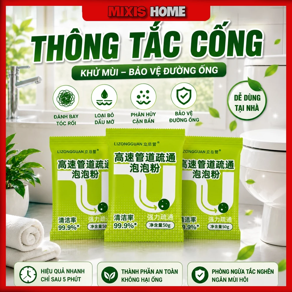 Combo 5 Gói Bột Thông Tắc Ống Dạng Bọt Hiệu Suất Cao Thông Nhanh Cống Bếp Bồn Cầu Tẩy Rửa Đa Năng - GD263