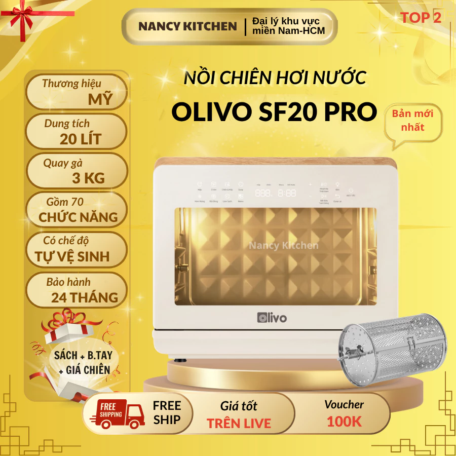 [Chính hãng] Nồi chiên hấp hơi nước Olivo SF20 Pro đa năng,70 chế độ,2800W,bh 24 tháng,đủ phụ kiện