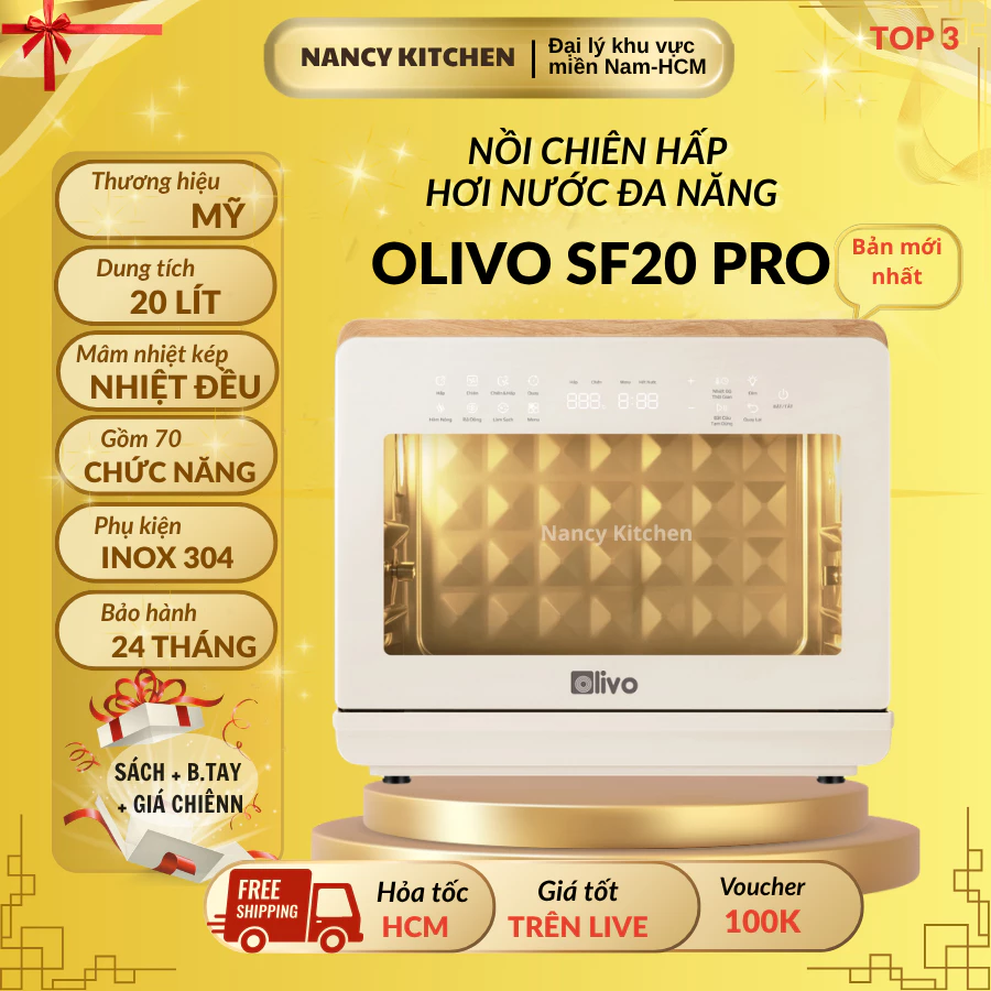 [Chính hãng] Nồi chiên hấp hơi nước Olivo SF20 pro đa năng,70 chế độ,công suất 2800w,bh 24 tháng