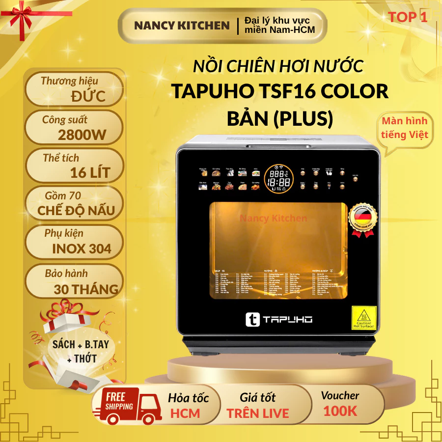 [Chính hãng]Nồi Chiên Hơi Nước Tapuho TSF16 Color bản plus,Thể tích 16L,70 chức năng,Công Suất 2800W
