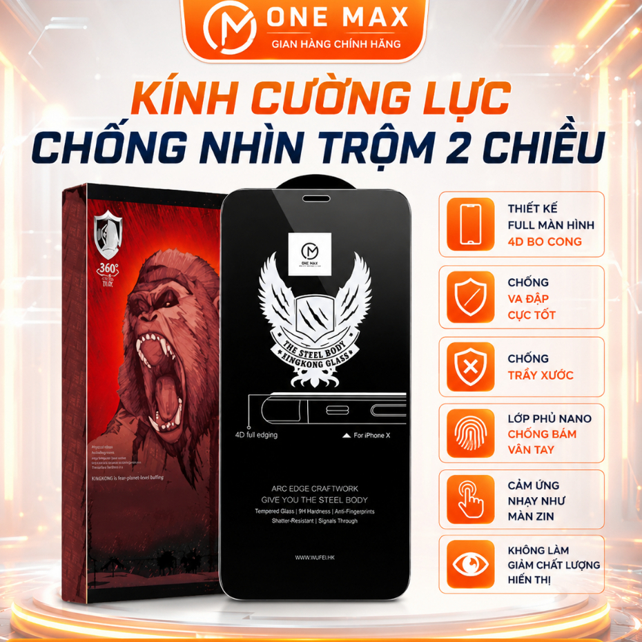 Kính cường lực chống nhìn trộm KK 4D WTP-012 cho iPhone 17Promax 16Promax 7/8…