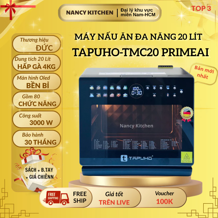 [Chính hãng] Máy nấu đa năng cao cấp Tapuho TMC20 PrimeAI Elite, 80 chế độ, tặng sách nấu ăn