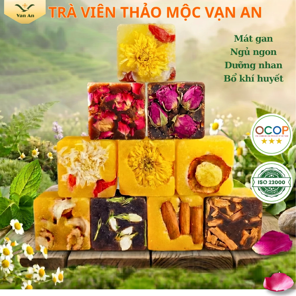 (100G NHIỀU VỊ) Viên Trà Thảo Mộc Vạn An Hoa Cúc Đường Phèn Mix Vị, Trà Đường Nâu Bổ Khí Huyết