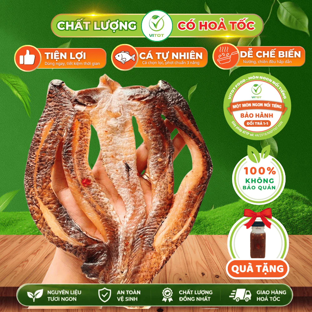 Khô Cá Lóc VITOT Phơi Chuẩn  3 Nắng - Cá Lóc Đồng Thơm Ngon - Đặc Sản Miền Tây - Loại 1