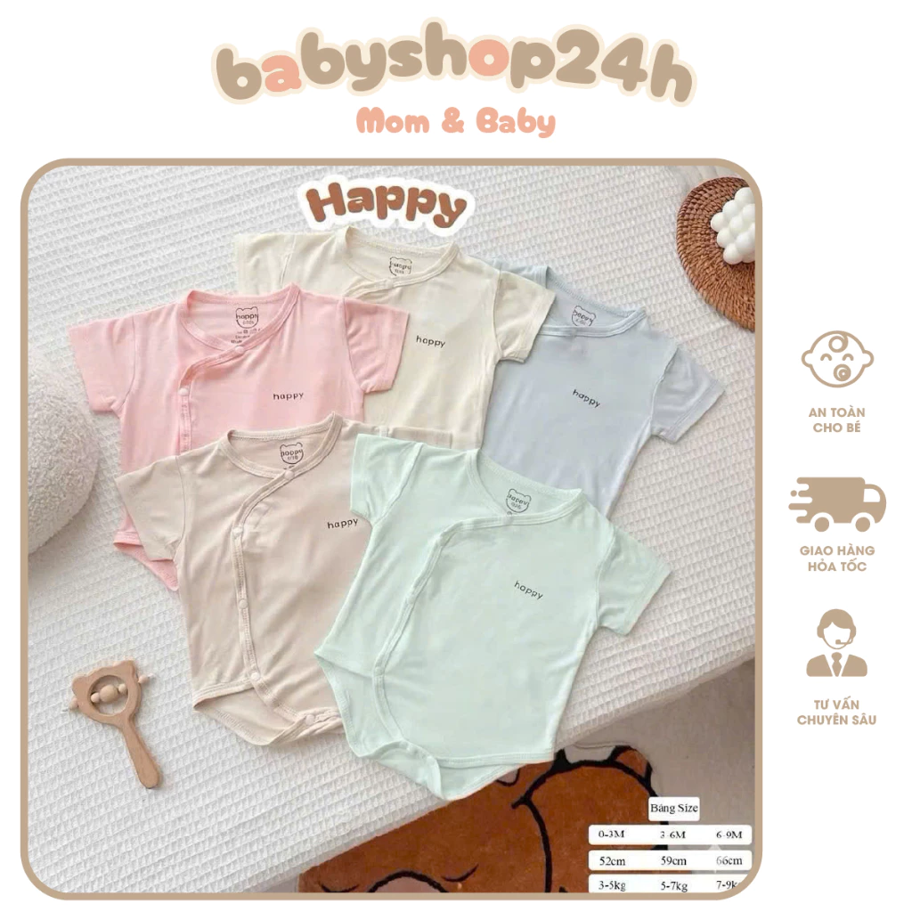 Body Chip Cộc Tay Happy / Himom Kids /VT Chất Liệu Pettit Mềm Mát Cho Bé  3- 8,5 kg