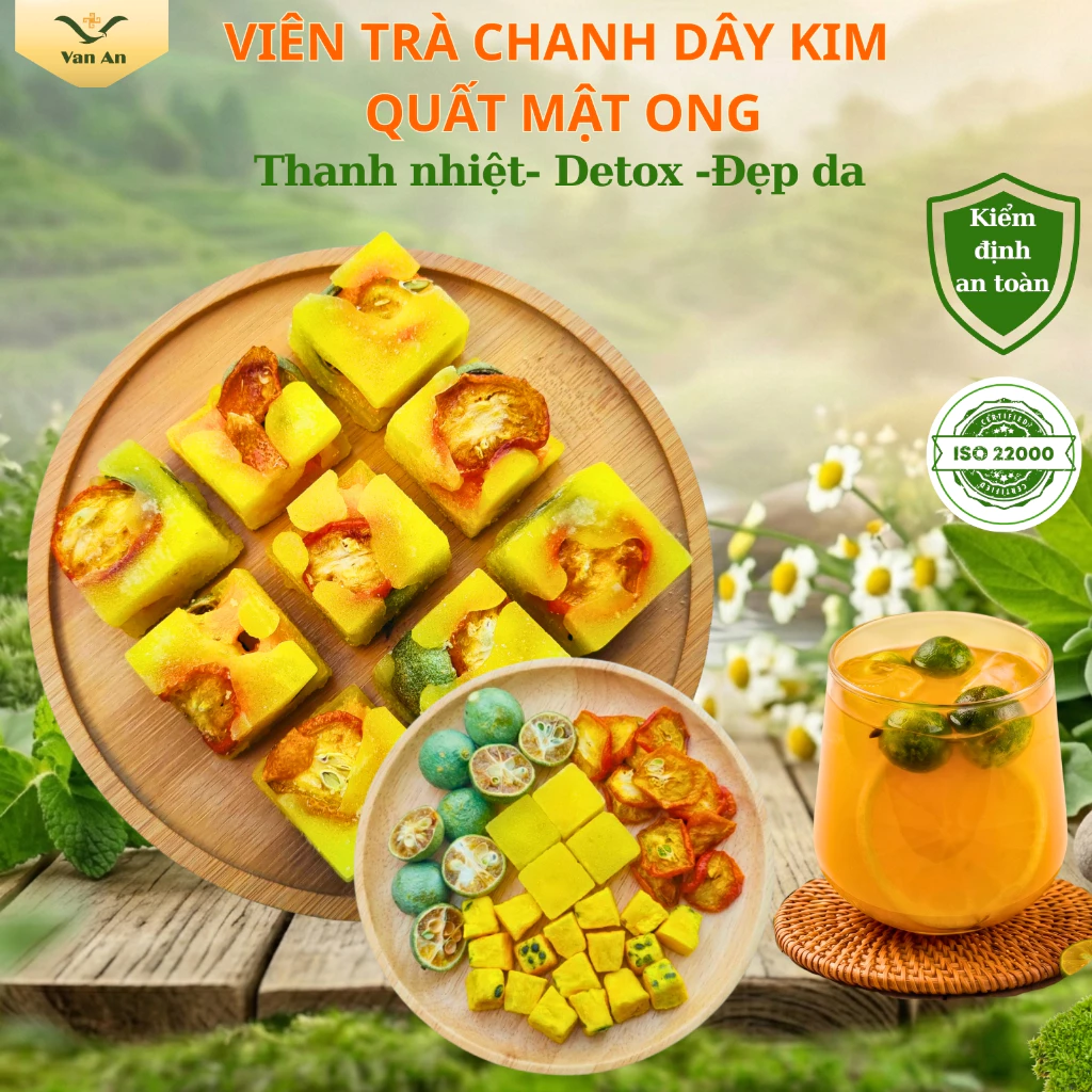 Viên Trà Chanh Dây Kim Quất Mật Ong Vạn An Giải Nhiệt,Trà Chanh Leo Detox Trắng Da Giải Khát