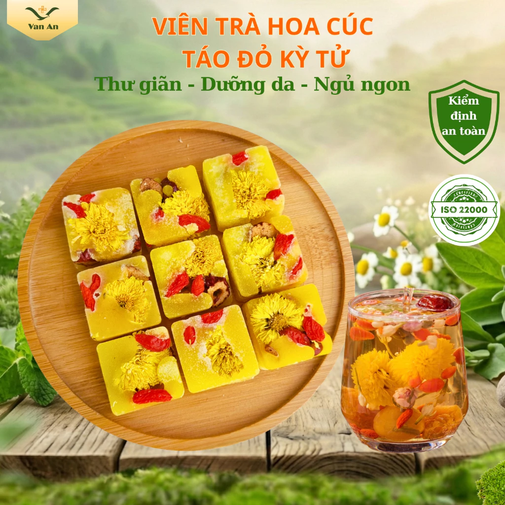 (250G-1KG)Viên Trà Hoa Cúc Táo Đỏ Kì Tử Mật Ong Đường Phèn HTX Vạn An Giải Nhiệt Mát Gan Ngủ Ngon