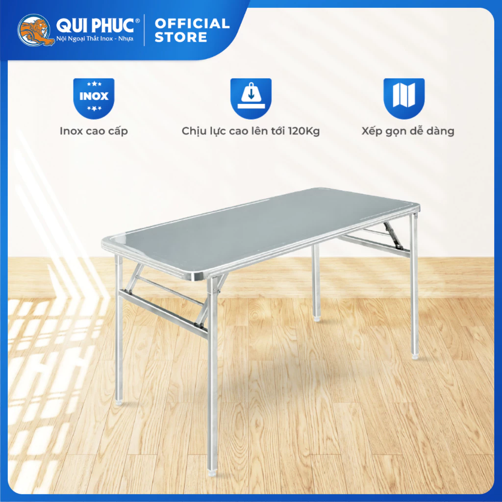 Bàn inox gấp gọn Felix Inno QUI PHÚC, inox cao cấp, chống gỉ, bàn cao 75cm, đa dạng kích thước