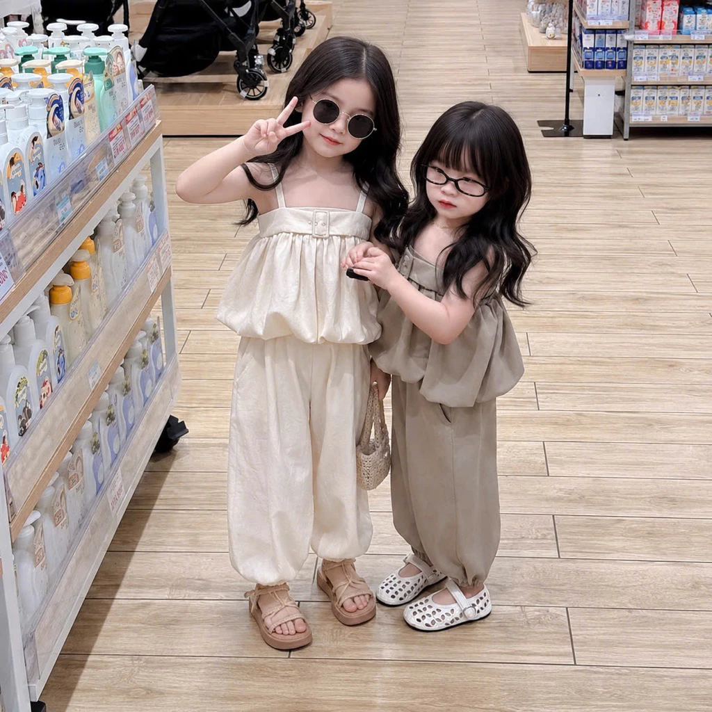 [Mở bán ]Set bộ 2 dây bé gái dáng bí kèm quần xuông bo gấu xinh xắn cá tính cho bé diện đi chơi ,đi du lịch ,dạo phố[G1]