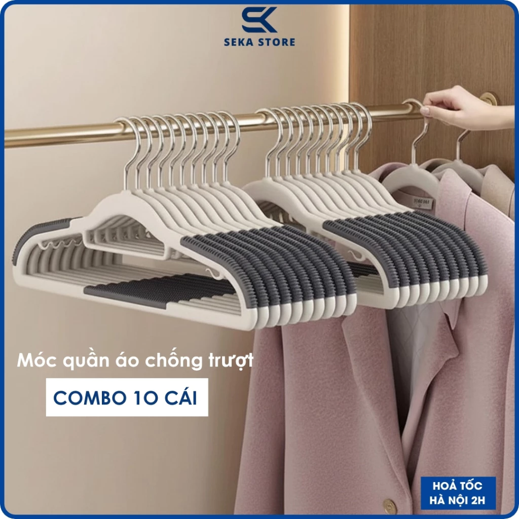 COMBO 10 Móc Treo Quần Áo Chống Trượt Xoay 360, Móc Áo Nhựa Dẻo ABS Chịu Lực Phơi Đồ Chịu Được Nặng