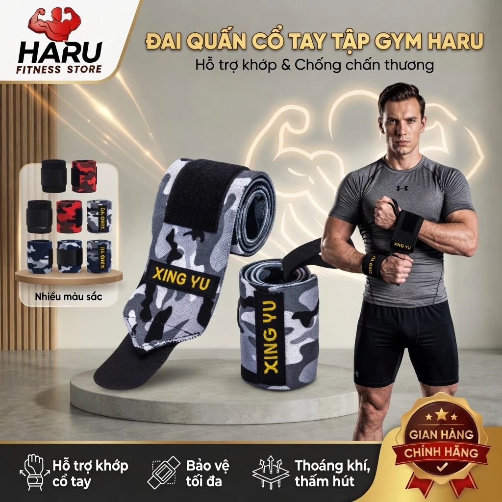 Đai Quấn Cổ Tay Tập Gym HARU XING YU - Móc Ngón Tay, Vải Co Giãn Thấm Mồ Hôi, Hỗ Trợ Khớp HR61
