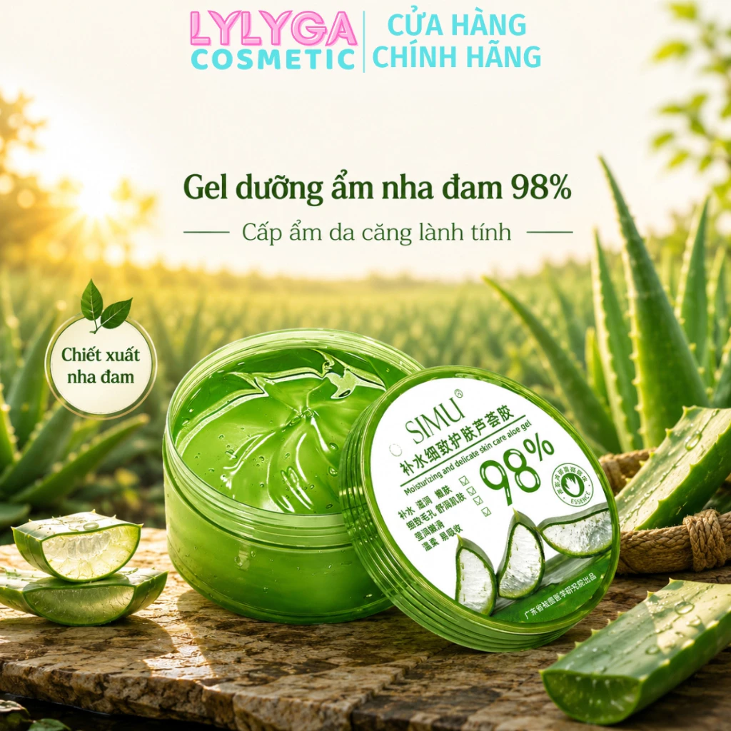 Gel Nha Đam dưỡng ẩm 98% SIMU MMEI'R 300ml Gel Lô Hội nội địa Trung, dưỡng da mặt, cấp ẩm sáng da mềm da dưỡng ẩm