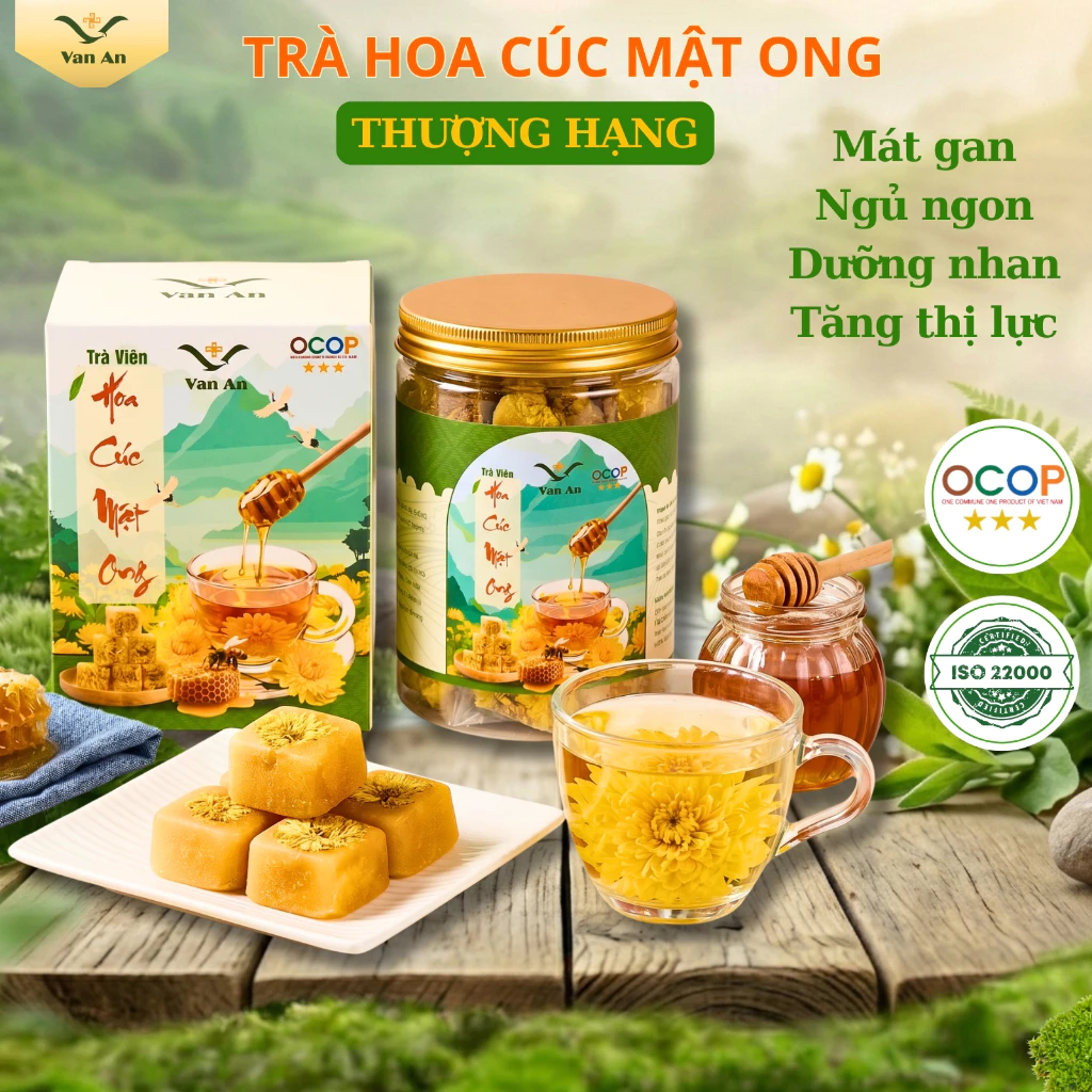 Trà Hoa Cúc Mật Ong Vạn An Thượng Hạng OCOP, Trà Hoa Cúc Đường Phèn Dưỡng Nhan Đẹp Da