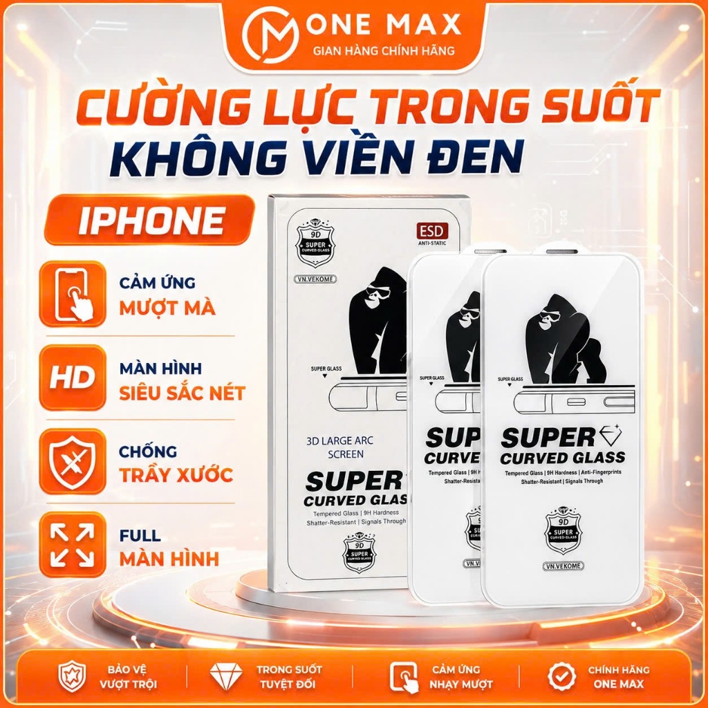 Kính cường lực không viền đen trong suốt SUPER ESD 9D full màn hình cho các…